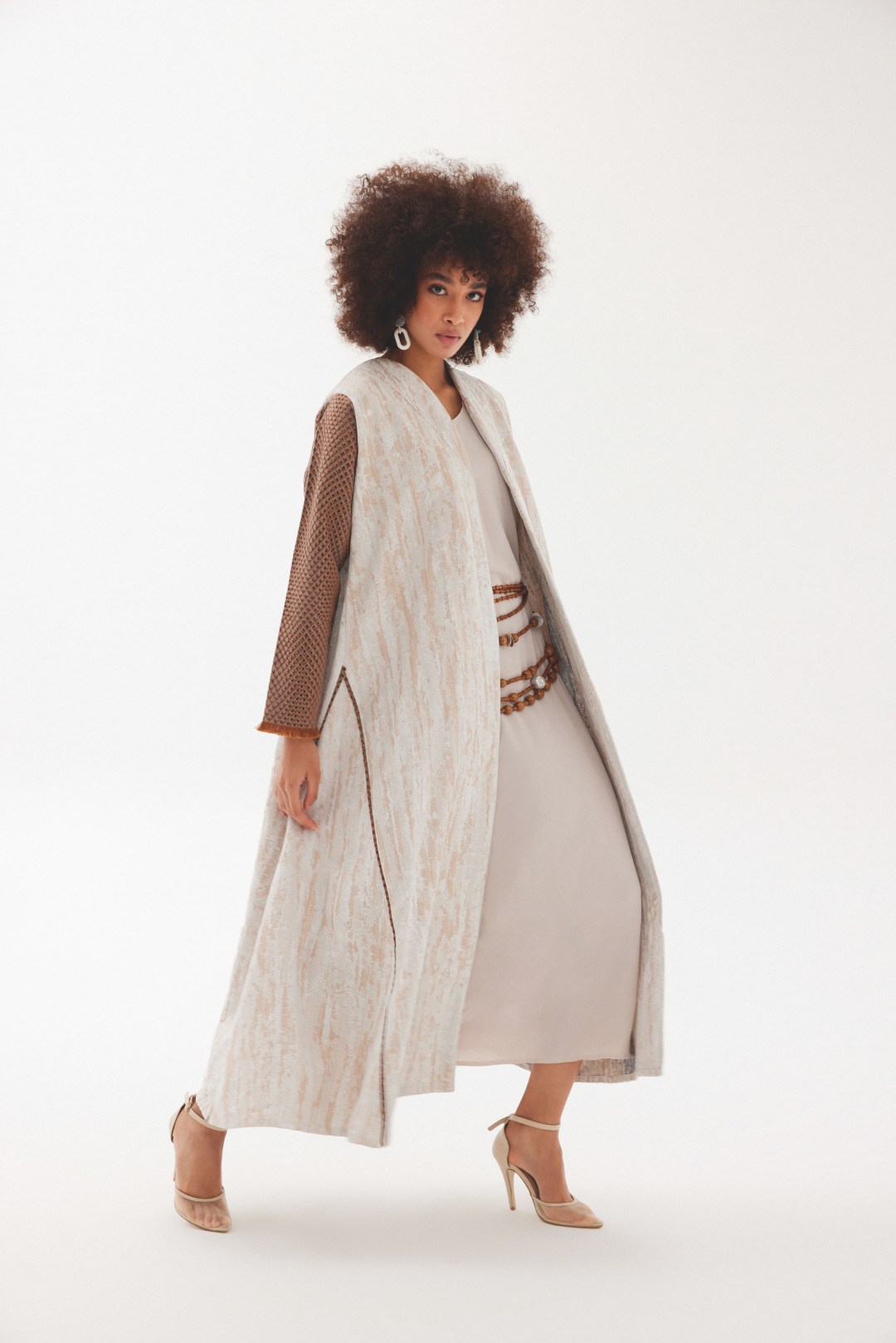 Beige Abaya with Brown Sleeve