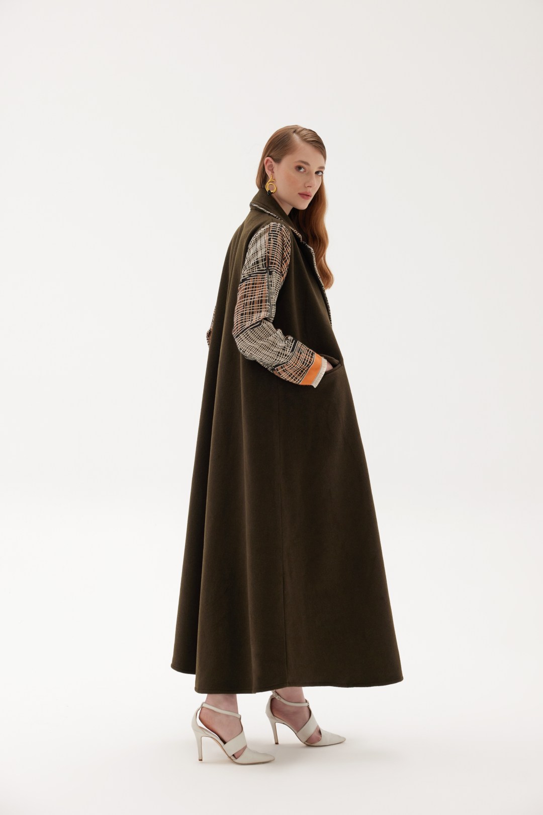Brown Tone Abaya with Striped Sleeve