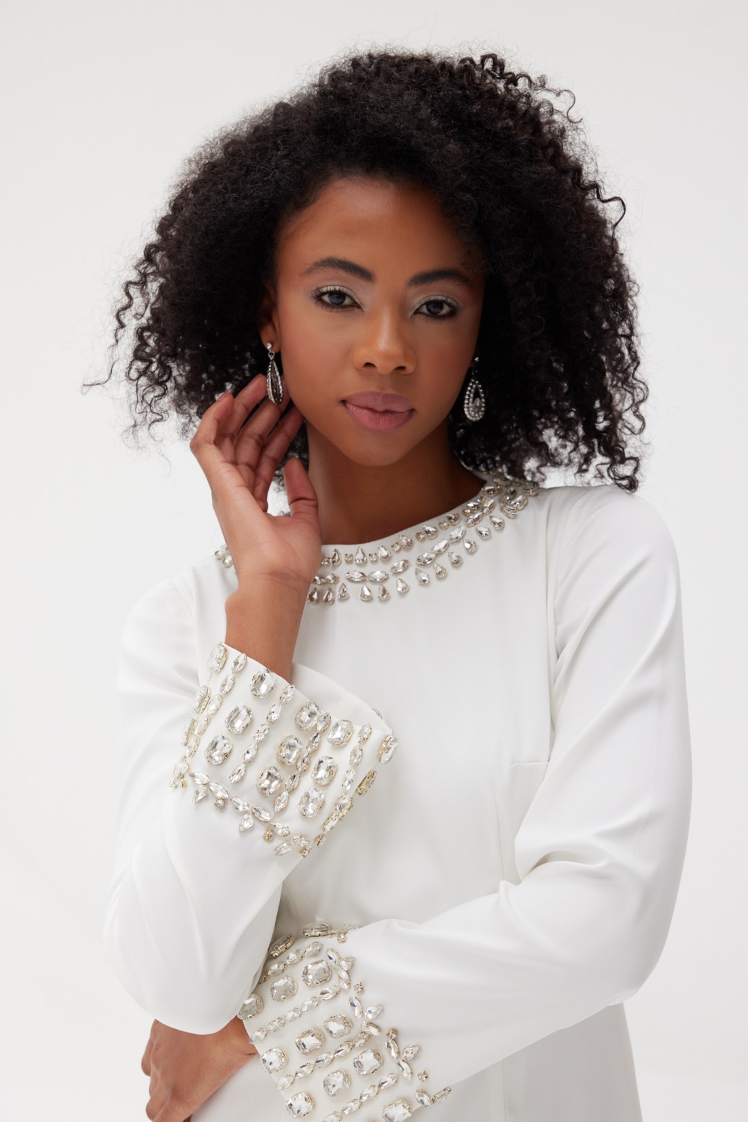 White Lotus Dress With Rhinestones